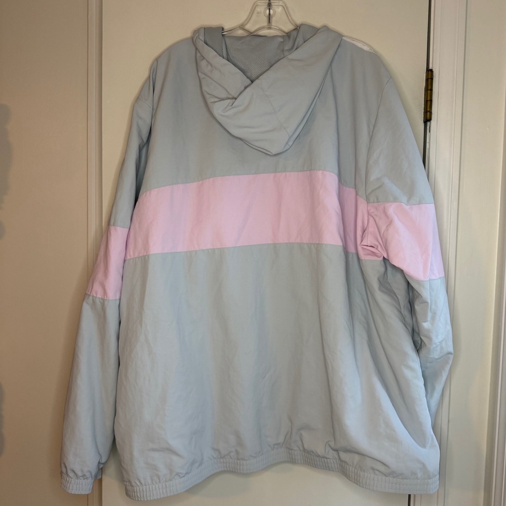 Adidas 2XL Windbreaker Jacket Blue Pink Colorblock 3 Stripe Logo Womens - Picture 7 of 9